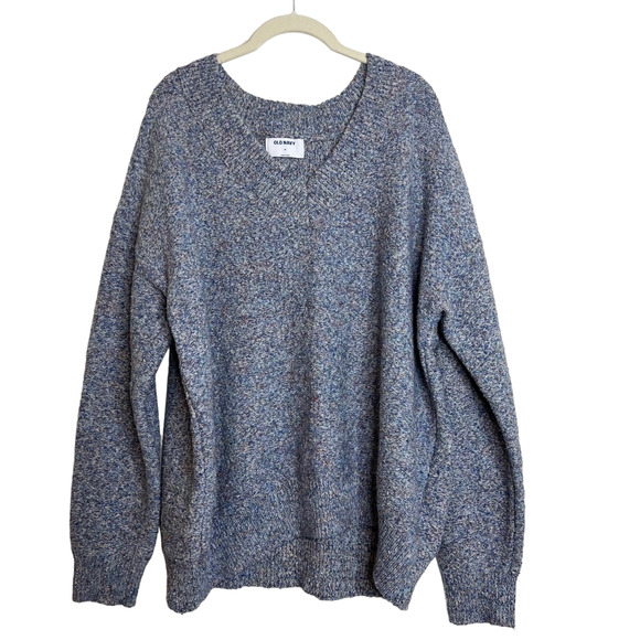 Old Navy Mens Sweater XL Blue Purple Marled V-Neck Long Sleeve Cotton Blend - Picture 1 of 5